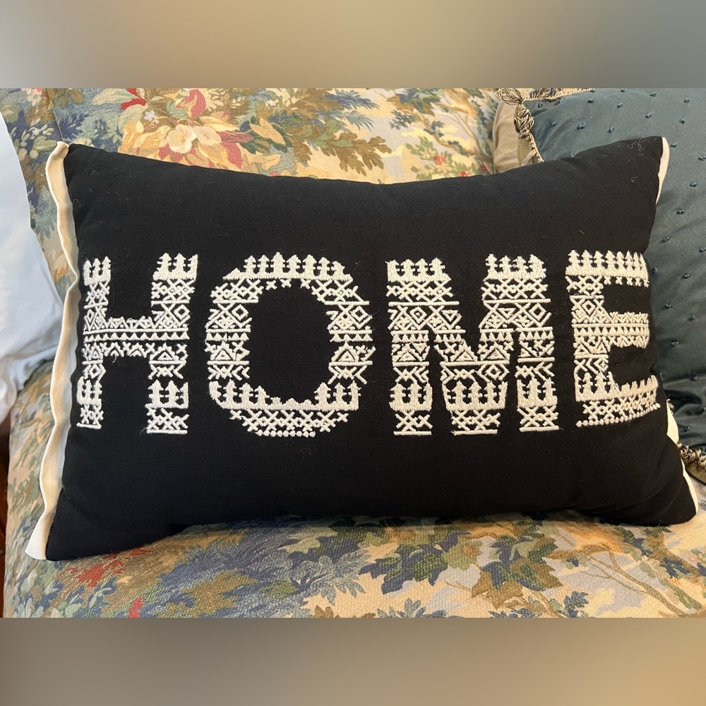 Black and White HOME Cross Stitch Throw Pillow 18x12